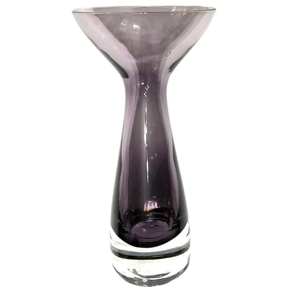 MCM Purple Amethyst Vase Trumpet Scandinavian Art Glass Flare Clear Base 5.75" - Picture 5 of 9